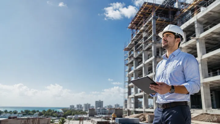 Ingeniero supervisando una obra en construcción en Cancún